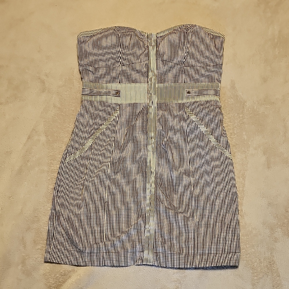 Guess Black and White Strapless Bodycon Dress
